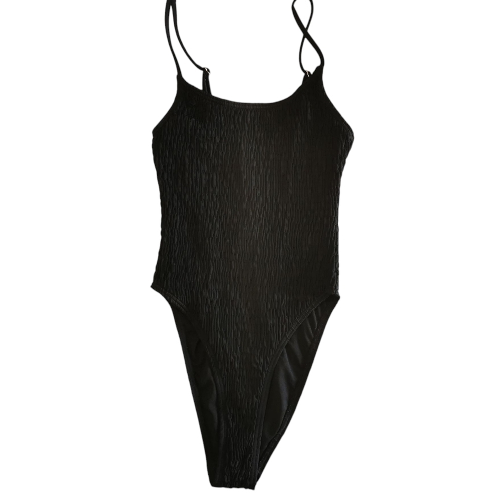 South Beach High Cut Smocked One Piece Black Swimsuit - Sz 2